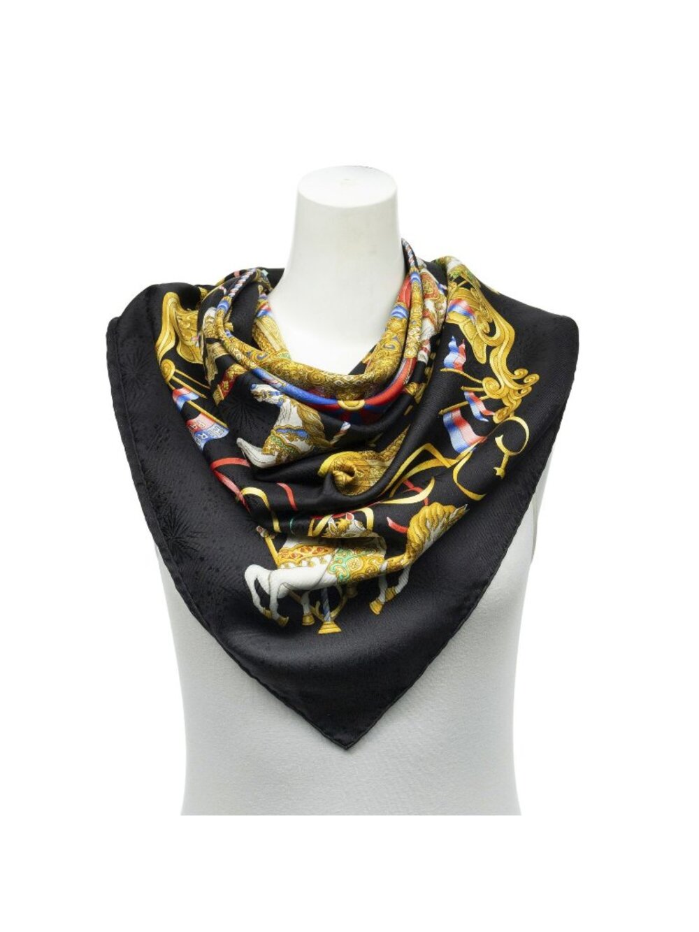 Hermes Scarf Black Gold Red Jacquard Silk